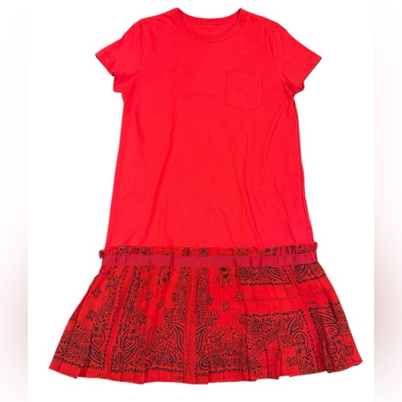 Sacai Bandana Print T-shirt Dress in Red Size 3/ US Large-10 - Picture 2 of 14
